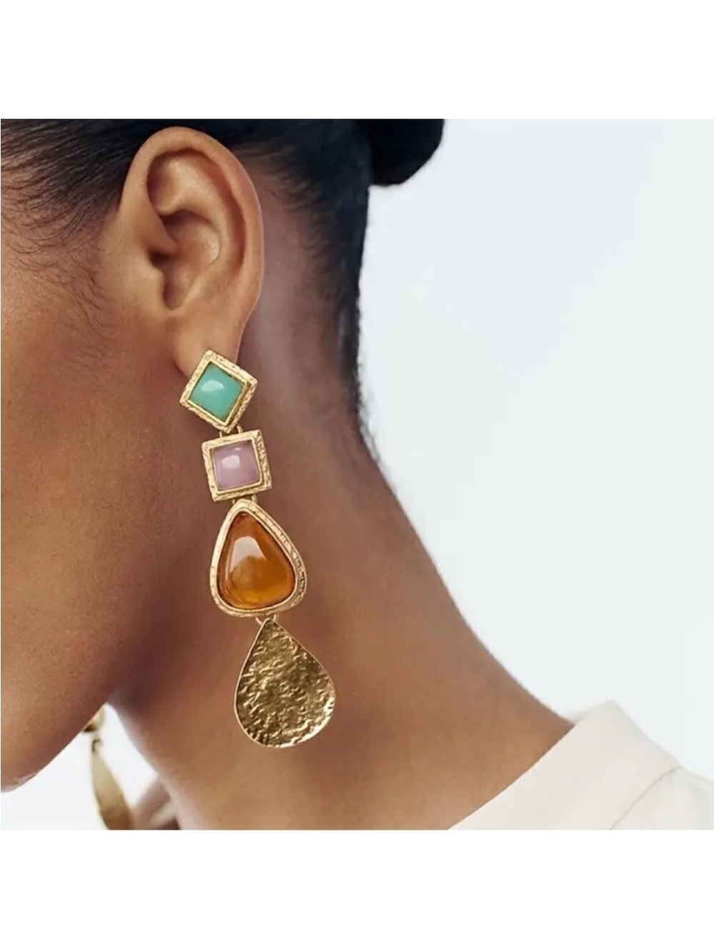 Statement drop earrings Vintage 24k Gold Plated New